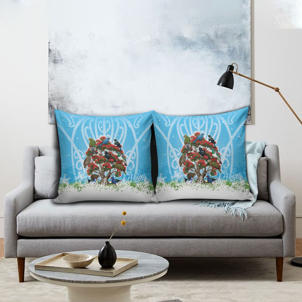 New Zealand Birds Christmas Pillow Cover Pohutukawa Xmas Tree