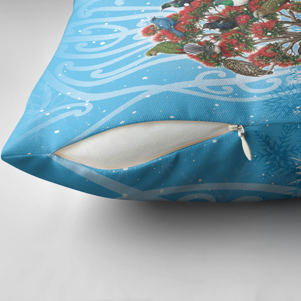 New Zealand Birds Christmas Pillow Cover Pohutukawa Xmas Tree
