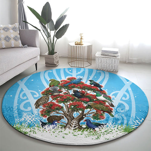 New Zealand Birds Christmas Round Carpet Pohutukawa Xmas Tree