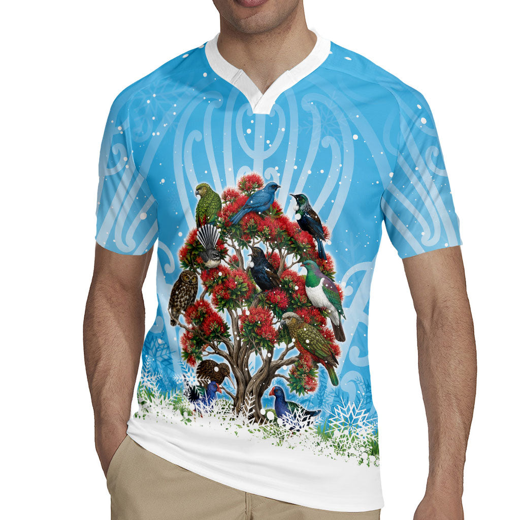 New Zealand Birds Christmas Rugby Jersey Pohutukawa Xmas Tree