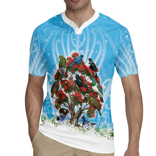 New Zealand Birds Christmas Rugby Jersey Pohutukawa Xmas Tree