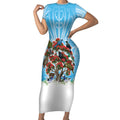 New Zealand Birds Christmas Short Sleeve Bodycon Dress Pohutukawa Xmas Tree