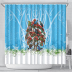 New Zealand Birds Christmas Shower Curtain Pohutukawa Xmas Tree