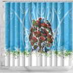 New Zealand Birds Christmas Shower Curtain Pohutukawa Xmas Tree