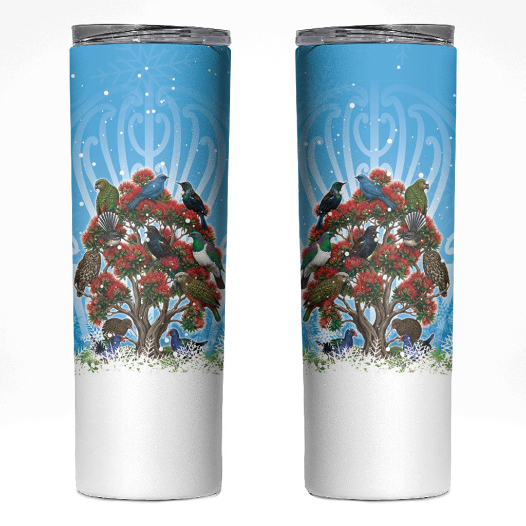 New Zealand Birds Christmas Skinny Tumbler Pohutukawa Xmas Tree