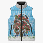 New Zealand Birds Christmas Sleeveless Puffer Jacket Pohutukawa Xmas Tree