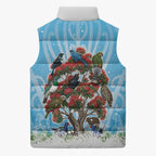 New Zealand Birds Christmas Sleeveless Puffer Jacket Pohutukawa Xmas Tree