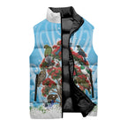 New Zealand Birds Christmas Sleeveless Puffer Jacket Pohutukawa Xmas Tree