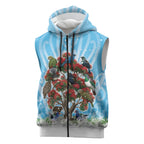 New Zealand Birds Christmas Sleeveless Zip Hoodie Pohutukawa Xmas Tree