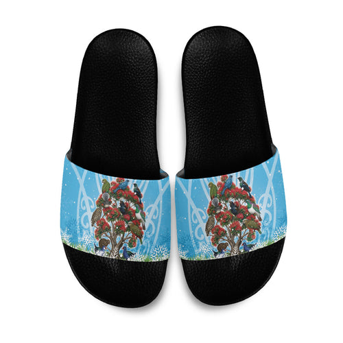 New Zealand Birds Christmas Slide Sandals Pohutukawa Xmas Tree