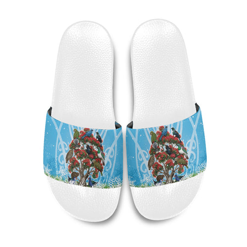 New Zealand Birds Christmas Slide Sandals Pohutukawa Xmas Tree
