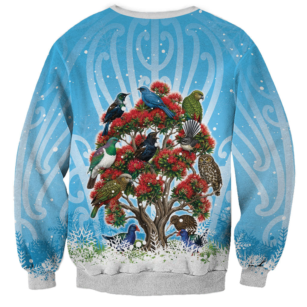 New Zealand Birds Christmas Sweatshirt Pohutukawa Xmas Tree