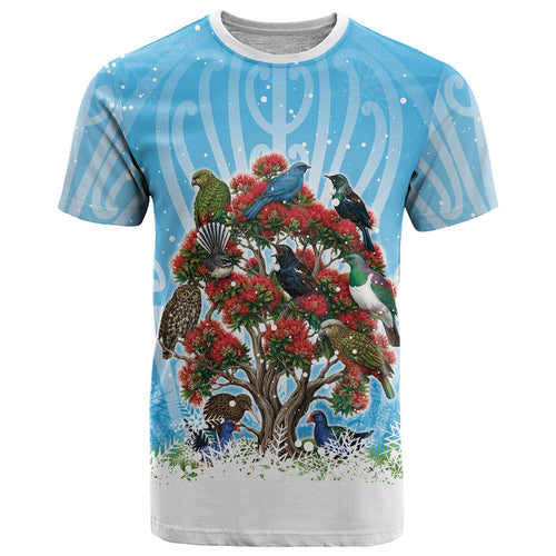 New Zealand Birds Christmas T Shirt Pohutukawa Xmas Tree