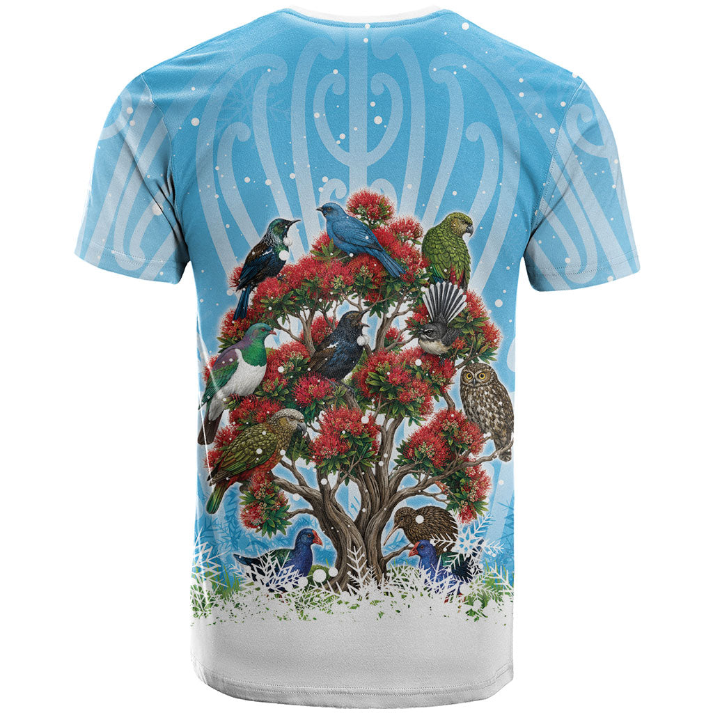 New Zealand Birds Christmas T Shirt Pohutukawa Xmas Tree