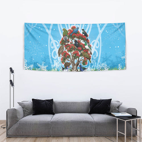 New Zealand Birds Christmas Tapestry Pohutukawa Xmas Tree