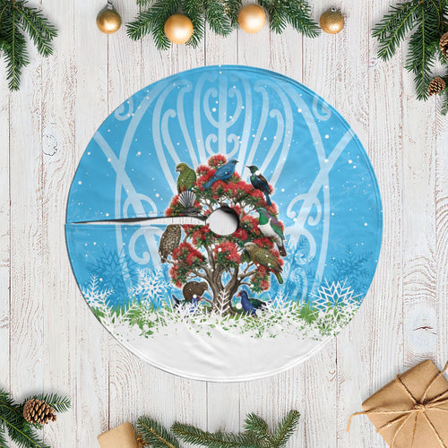 New Zealand Birds Christmas Tree Skirt Pohutukawa Xmas Tree