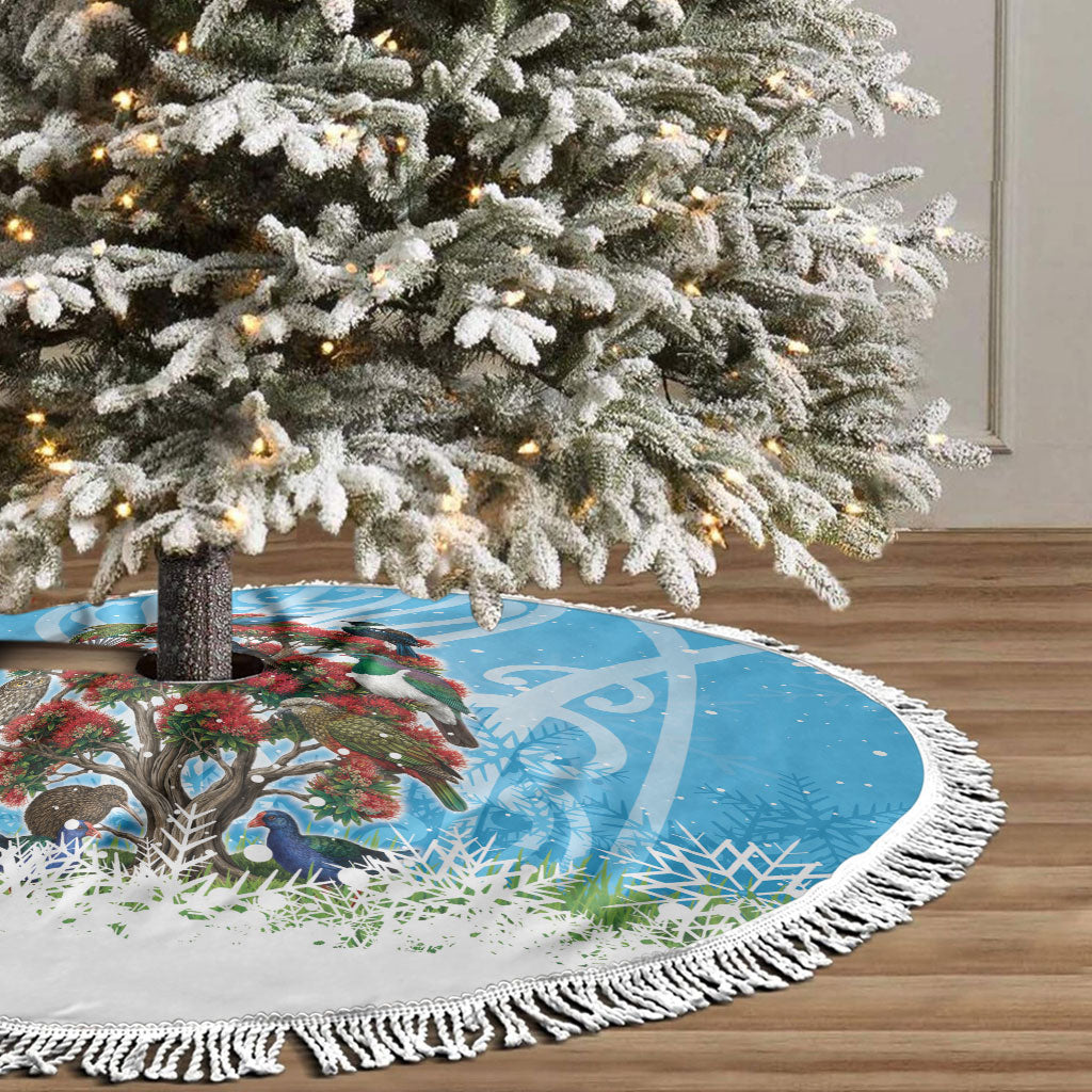 New Zealand Birds Christmas Tree Skirt Pohutukawa Xmas Tree