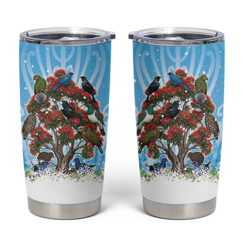 New Zealand Birds Christmas Tumbler Cup Pohutukawa Xmas Tree