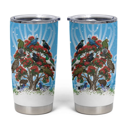 New Zealand Birds Christmas Tumbler Cup Pohutukawa Xmas Tree