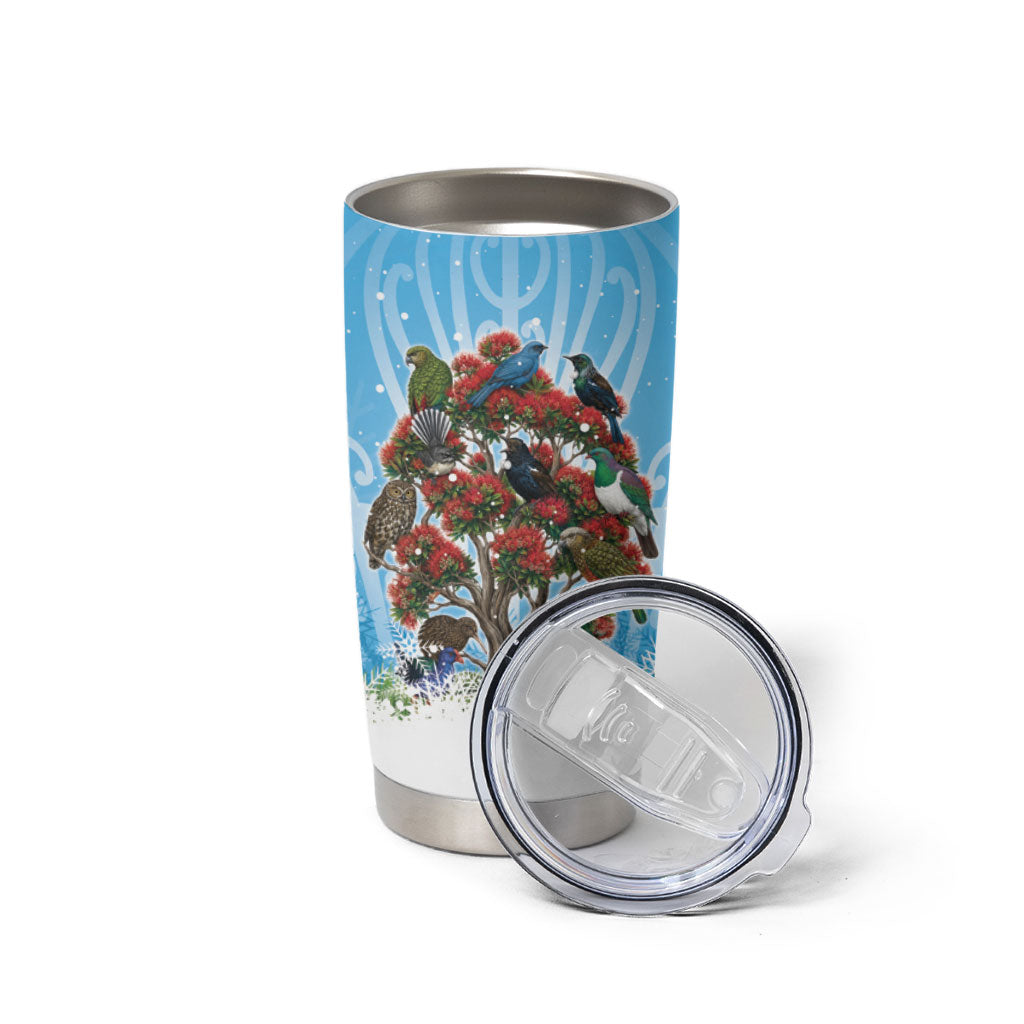 New Zealand Birds Christmas Tumbler Cup Pohutukawa Xmas Tree