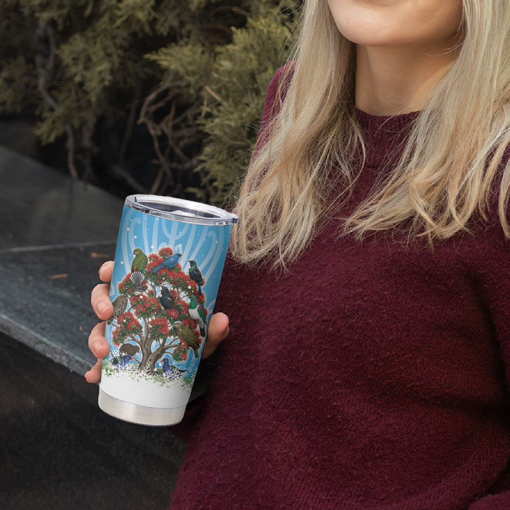 New Zealand Birds Christmas Tumbler Cup Pohutukawa Xmas Tree