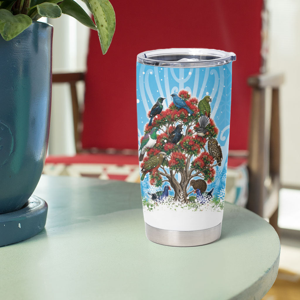 New Zealand Birds Christmas Tumbler Cup Pohutukawa Xmas Tree