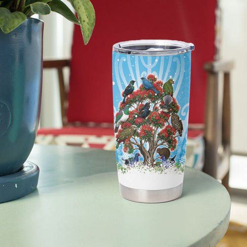 New Zealand Birds Christmas Tumbler Cup Pohutukawa Xmas Tree