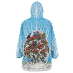 New Zealand Birds Christmas Wearable Blanket Hoodie Pohutukawa Xmas Tree