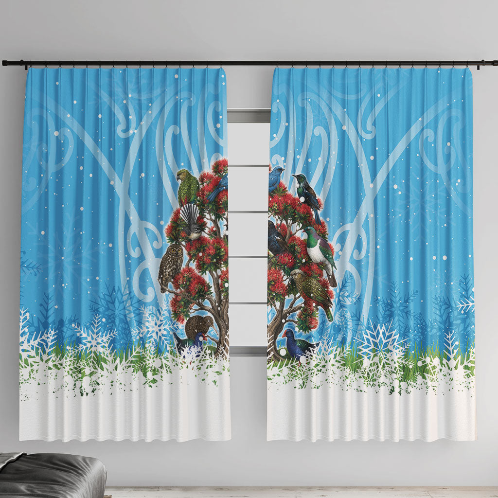 New Zealand Birds Christmas Window Curtain Pohutukawa Xmas Tree
