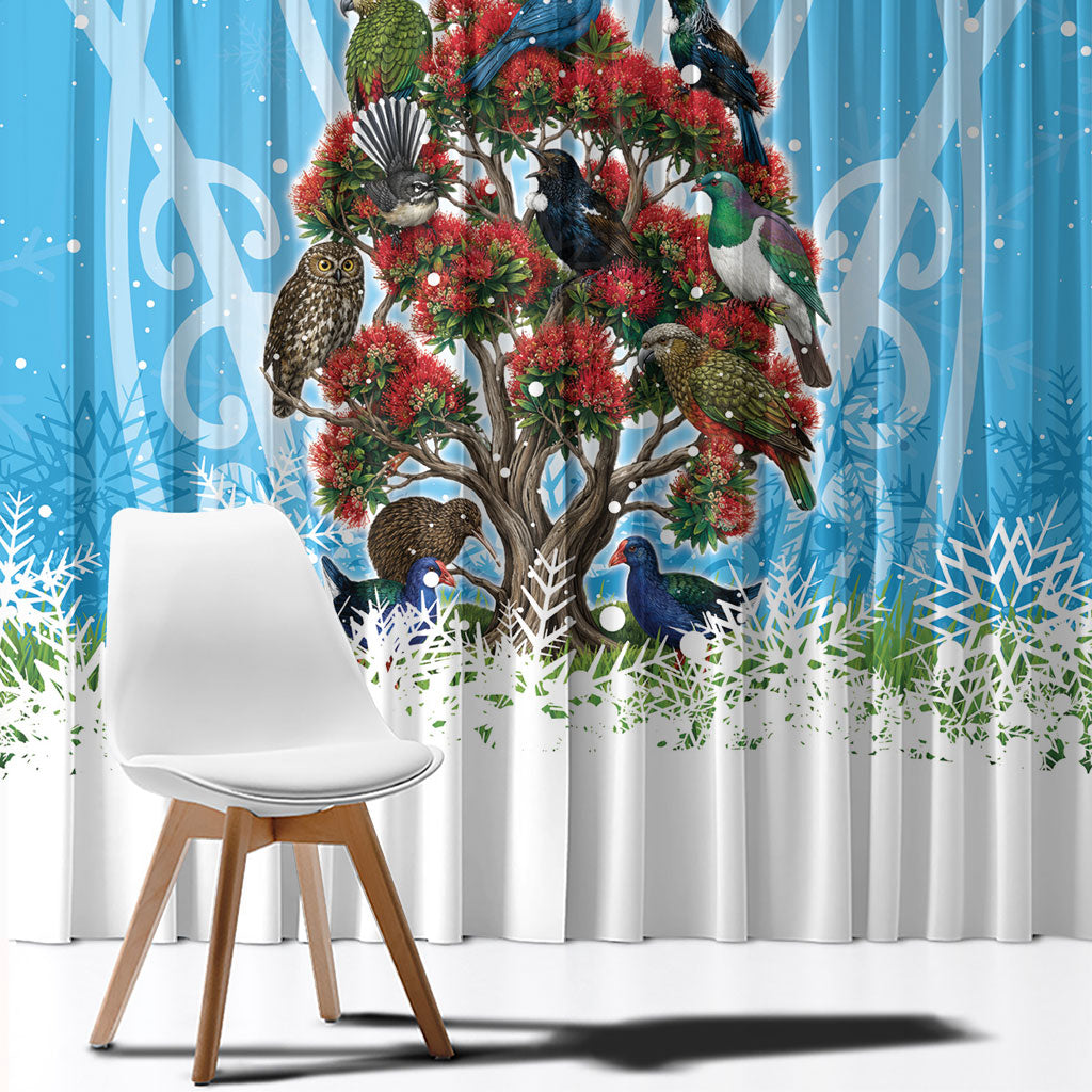 New Zealand Birds Christmas Window Curtain Pohutukawa Xmas Tree