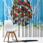 New Zealand Birds Christmas Window Curtain Pohutukawa Xmas Tree