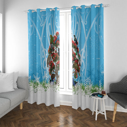 New Zealand Birds Christmas Window Curtain Pohutukawa Xmas Tree