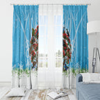 New Zealand Birds Christmas Window Curtain Pohutukawa Xmas Tree