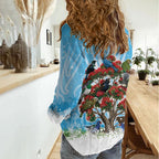 New Zealand Birds Christmas Women Casual Shirt Pohutukawa Xmas Tree