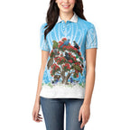 New Zealand Birds Christmas Women Polo Shirt Pohutukawa Xmas Tree