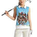 New Zealand Birds Christmas Women Sleeveless Polo Shirt Pohutukawa Xmas Tree