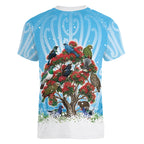 New Zealand Birds Christmas Women V-Neck T-Shirt Pohutukawa Xmas Tree