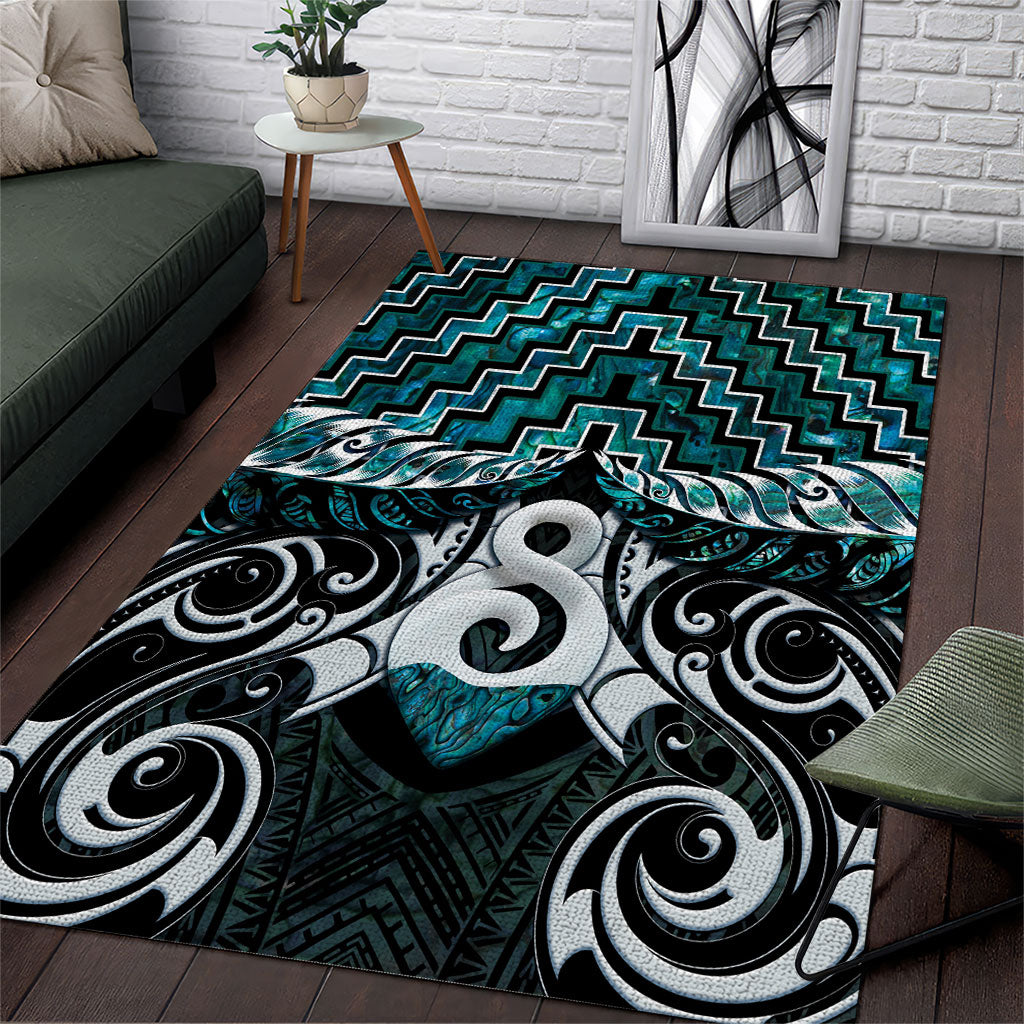 New Zealand Maori Area Rug Poutama Pikorua - Single Twist Paua Shell