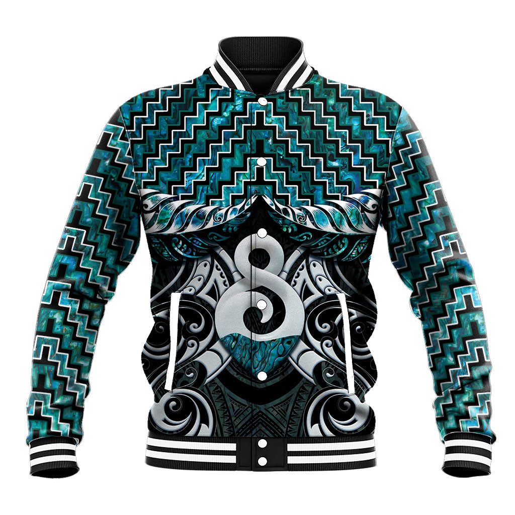 New Zealand Maori Baseball Jacket Poutama Pikorua - Single Twist Paua Shell