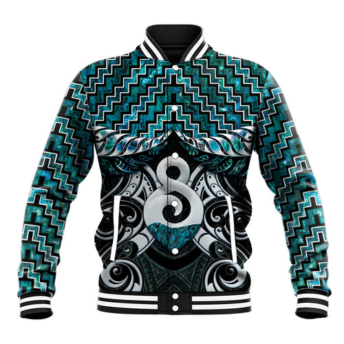New Zealand Maori Baseball Jacket Poutama Pikorua - Single Twist Paua Shell