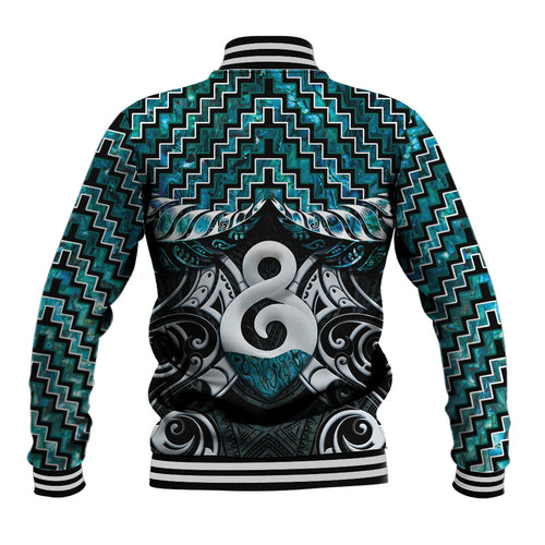 New Zealand Maori Baseball Jacket Poutama Pikorua - Single Twist Paua Shell