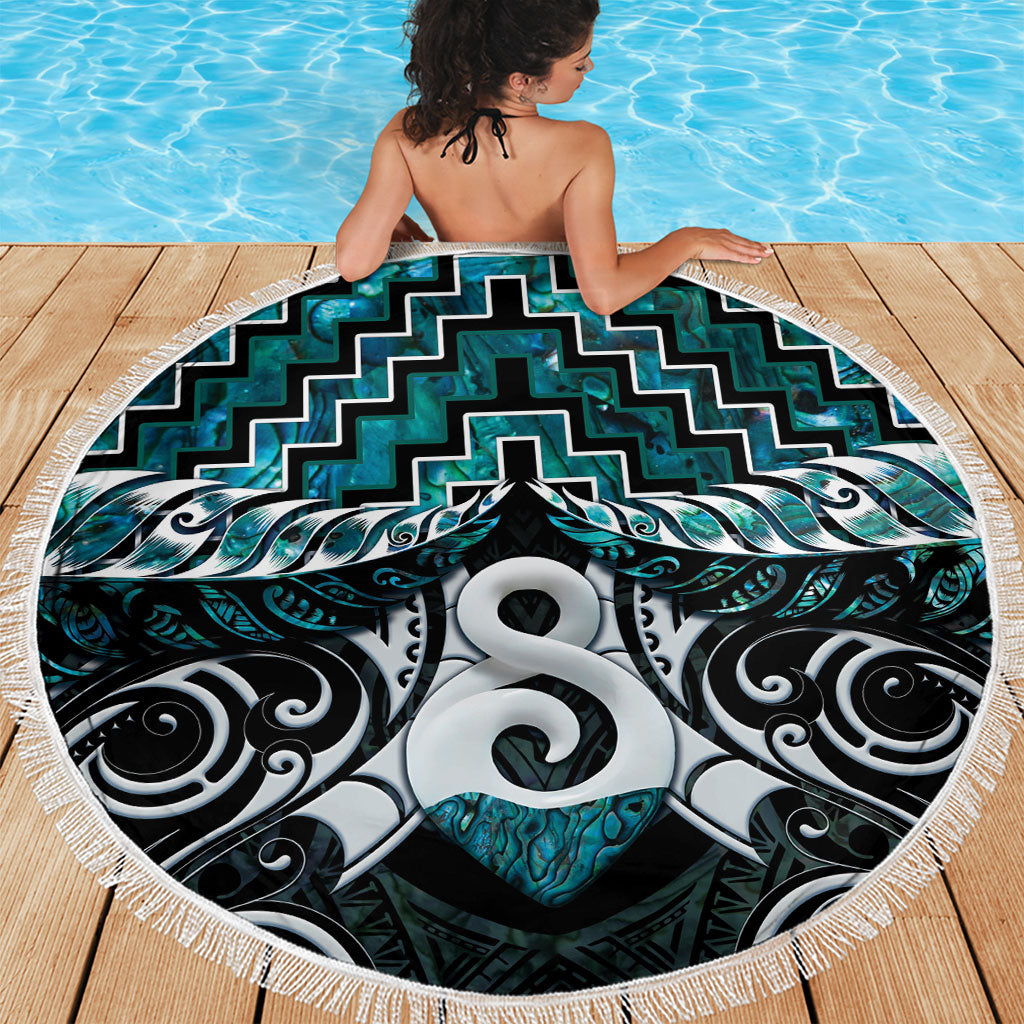 New Zealand Maori Beach Blanket Poutama Pikorua - Single Twist Paua Shell