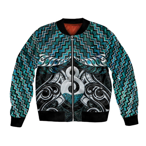 New Zealand Maori Bomber Jacket Poutama Pikorua - Single Twist Paua Shell
