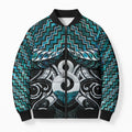New Zealand Maori Bomber Puffer Jacket Poutama Pikorua - Single Twist Paua Shell