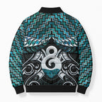 New Zealand Maori Bomber Puffer Jacket Poutama Pikorua - Single Twist Paua Shell