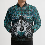 New Zealand Maori Bomber Puffer Jacket Poutama Pikorua - Single Twist Paua Shell