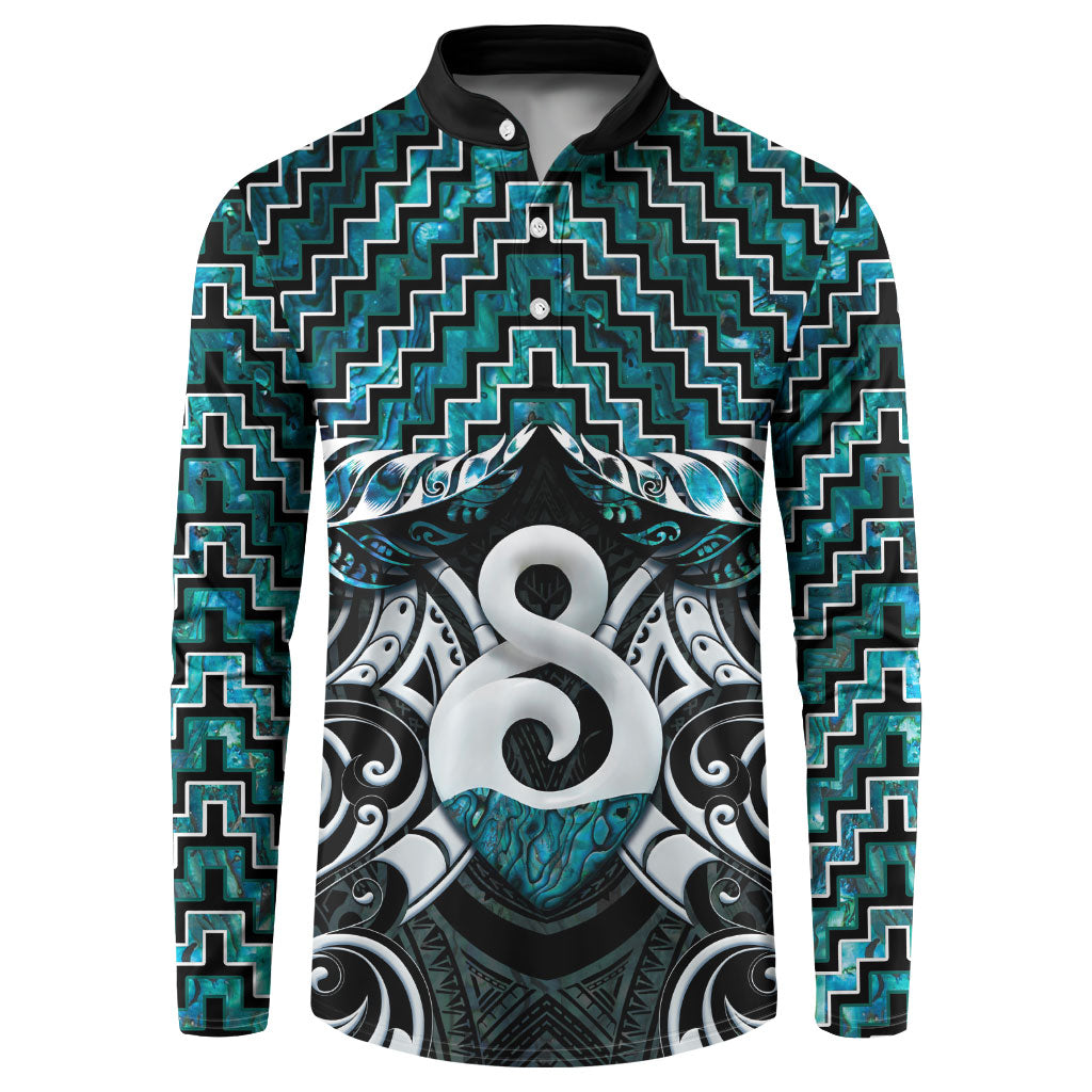 New Zealand Maori Button Sweatshirt Poutama Pikorua - Single Twist Paua Shell