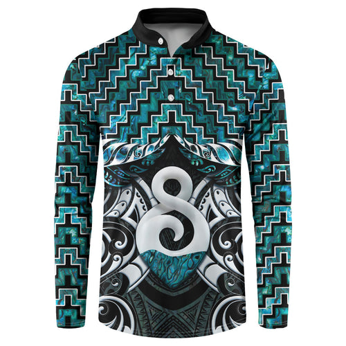 New Zealand Maori Button Sweatshirt Poutama Pikorua - Single Twist Paua Shell