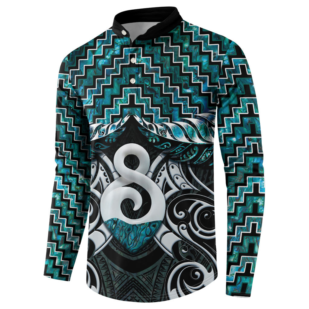 New Zealand Maori Button Sweatshirt Poutama Pikorua - Single Twist Paua Shell