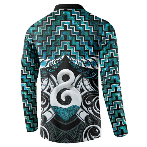 New Zealand Maori Button Sweatshirt Poutama Pikorua - Single Twist Paua Shell